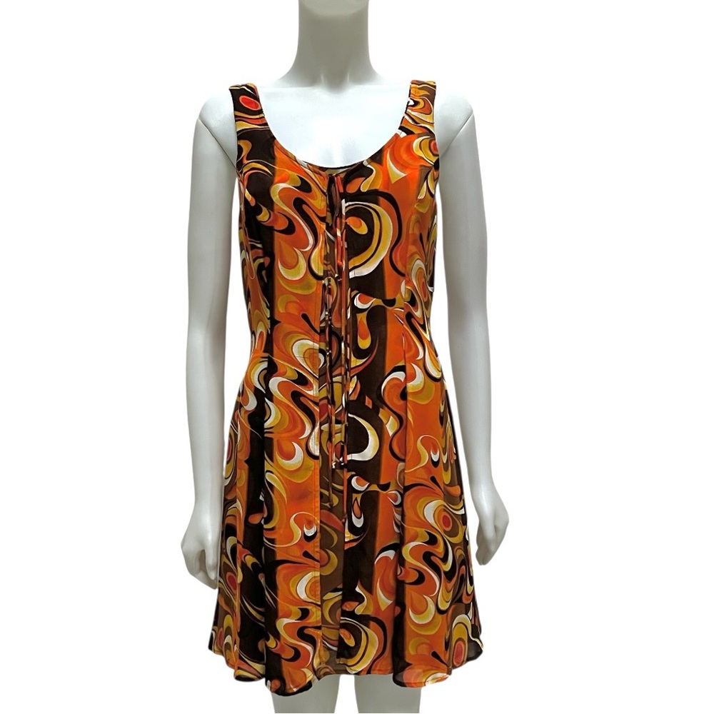 Vintage Psychedelic Orange Mini Sundress Wimsygoth Fairy Fit & Flair Artsy 90's - Picture 17 of 17
